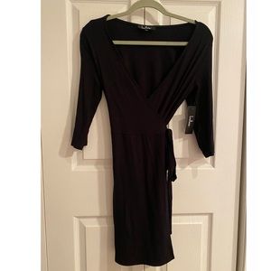 All At Once Black Three-Quarter Sleeve Wrap Dress